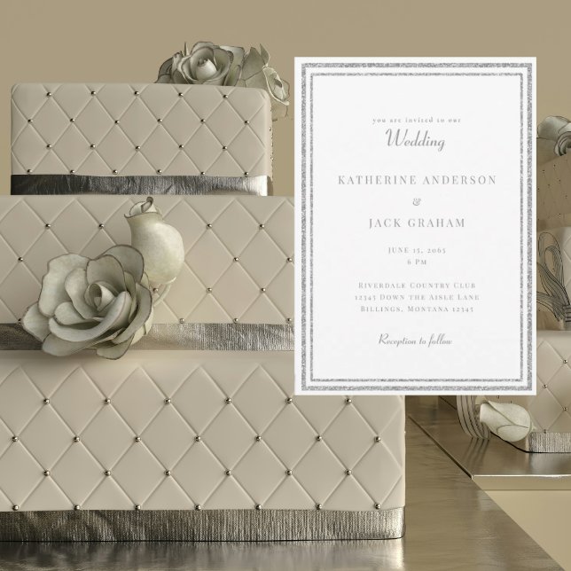 Convite Casamento Quadro de Prata Elegante  (Criador carregado)