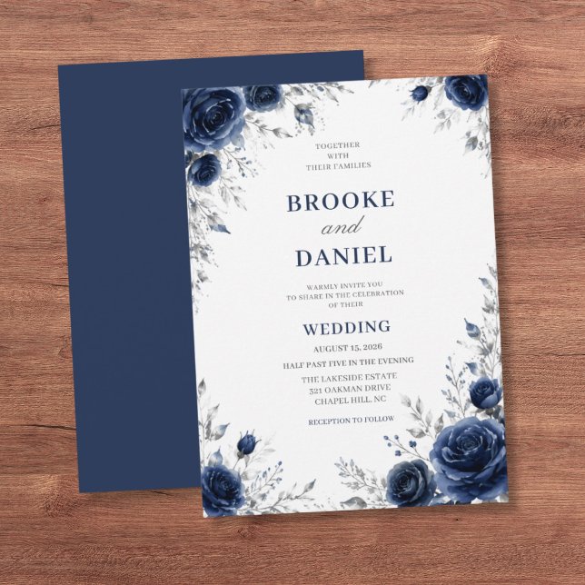 Convite Casamento Quadro de Rosa Azul Clássico Prata (Criador carregado)