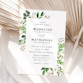 Convite Casamento Quadro de Verde Folhagem em Aquarela