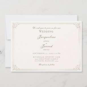 Convite Casamento Quadro Elegante Vintage Creme Dourado