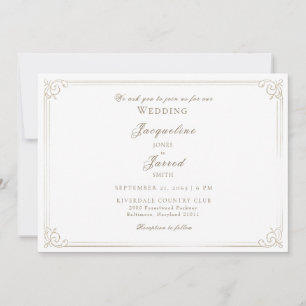 Convite Casamento Quadro Elegante Vintage Marfim Dourado
