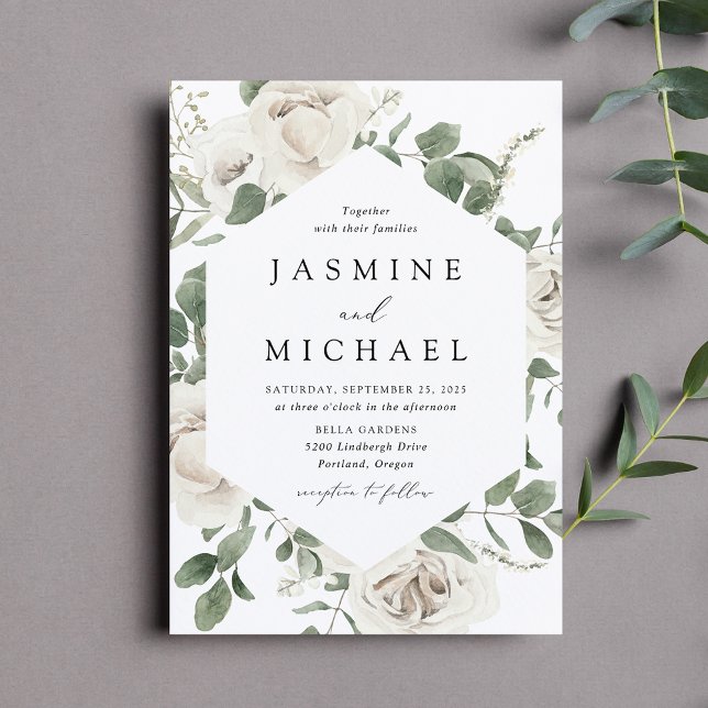 Convite Casamento Quadro Floral Branco Elegante (Criador carregado)