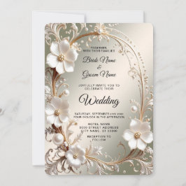 Convite Casamento Quadro Floral Branco Ornate