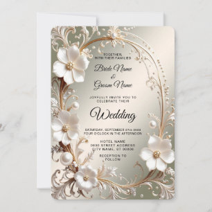 Convite Casamento Quadro Floral Branco Ornate