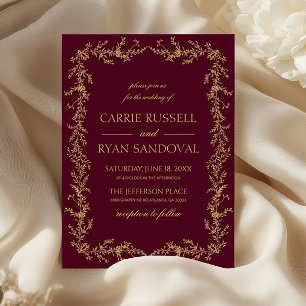 Convite Casamento Quadro Floral Desenhado à Mão em Champan