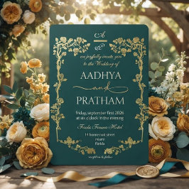 Convite Casamento Quadro Floral Ouro Luxo