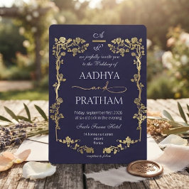 Convite Casamento Quadro Floral Ouro Luxo