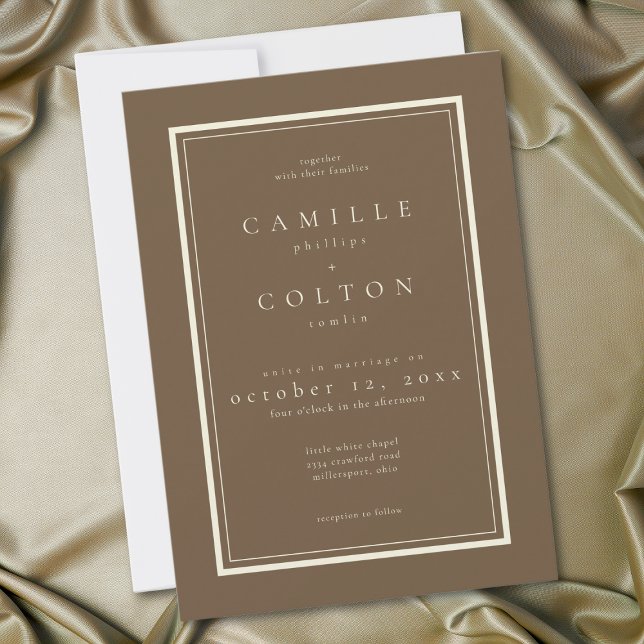Convite Casamento Quadro Minimalista Marrom Cacau (Cocoa Brown Minimalist Frame Wedding Invitation)