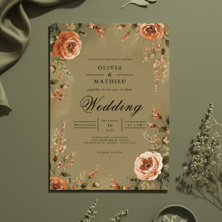 Convite Casamento Quente de Arca Floral Sepia