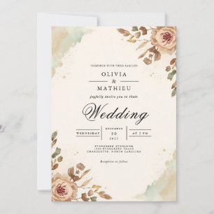 Convite Casamento Quente de Ênfase Floral Sepia