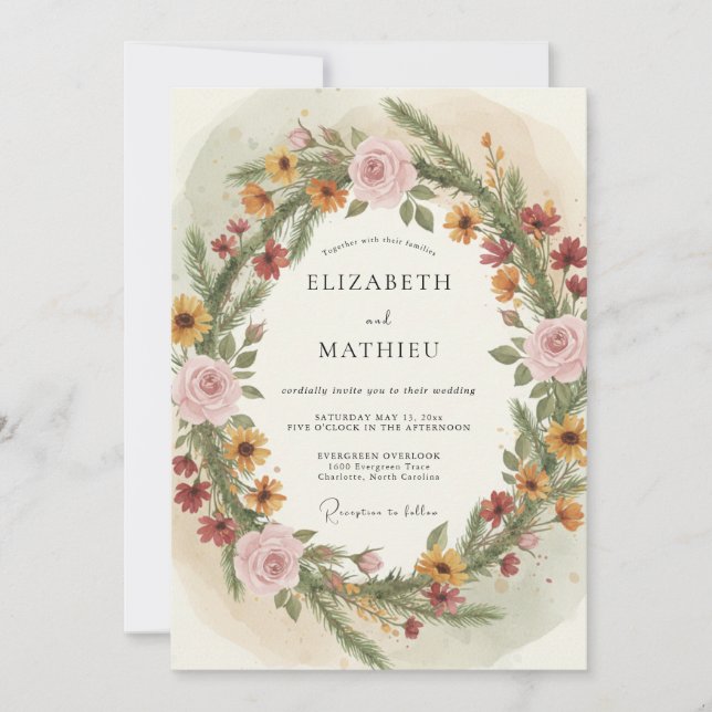 Convite Casamento Quente de Outono com Solidago (Frente)