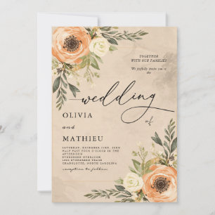 Convite Casamento Quente de Pessegueiro Floral