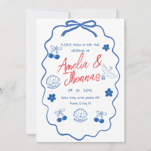 Convite Casamento Rabisco Azul Caprichoso 