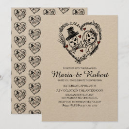 Convite Casamento Rabisco Esqueleto Preto Branco Gótico