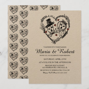 Convite Casamento Rabisco Esqueleto Preto Branco Gótico