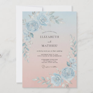 Convite Casamento Radiante de Azul Desbotado na Primavera