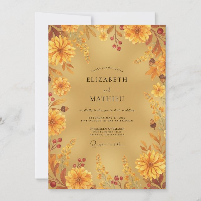 Convite Casamento Radiante de Outono Dourado (Frente)