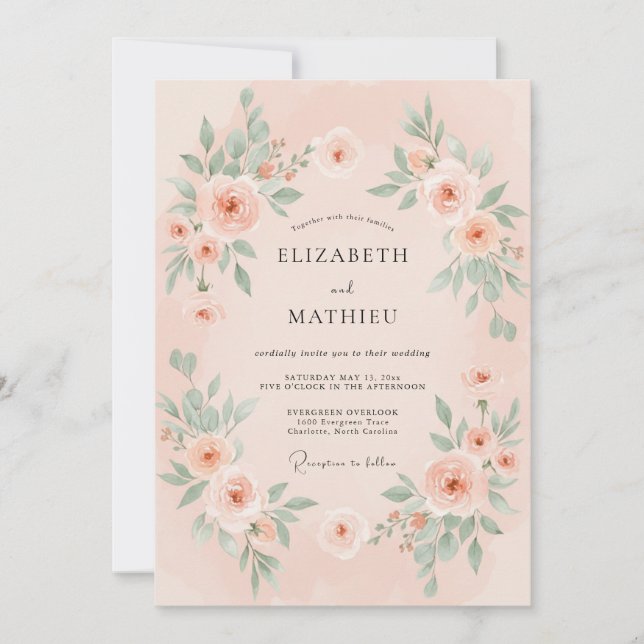 Convite Casamento Radiante de Primavera com Bege Rosado (Frente)