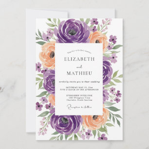 Convite Casamento Radiante de Primavera com Damasco Roxo