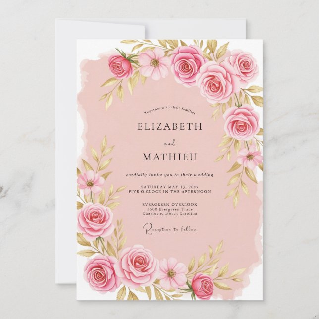 Convite Casamento Radiante de Primavera Rosa Rubor (Frente)