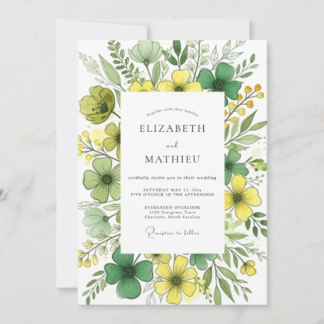 Convite Casamento Radiante de Primavera Verde Esmeralda (Frente)