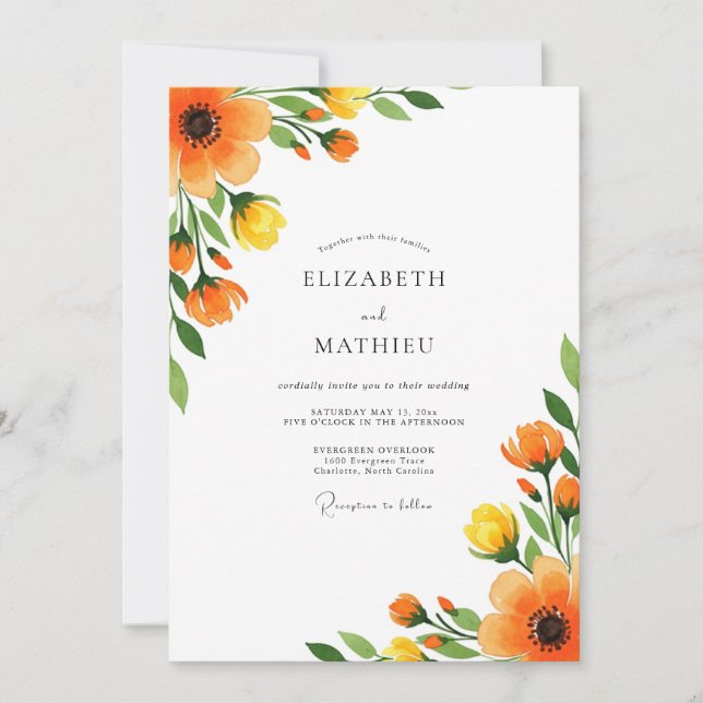 Convite Casamento Radiante de Verão Marigold (Frente)