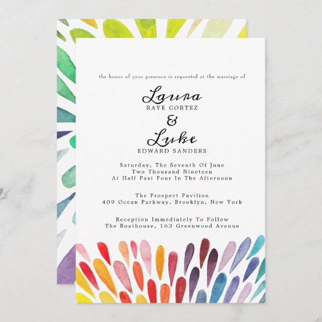 Convite Casamento Rainbow Watercolor (Frente/Verso)