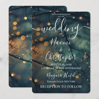 Convite Casamento Ramificações Bokeh Noturno Personalizado