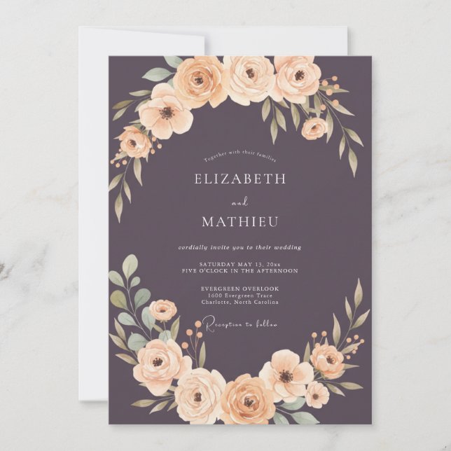 Convite Casamento Ranunculus Ameixa Eucalipto Empoeirado (Frente)
