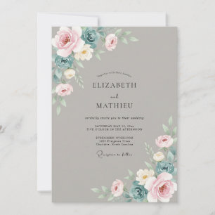 Convite Casamento Ranunculus Azul Bege Eucalipto Silenciad