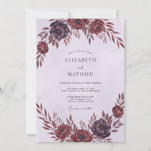 Convite Casamento Ranunculus de Ameixa Borgonha com Eucali