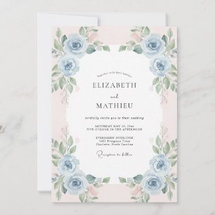 Convite Casamento Ranunculus de Pêssego Céu com Eucalipto 