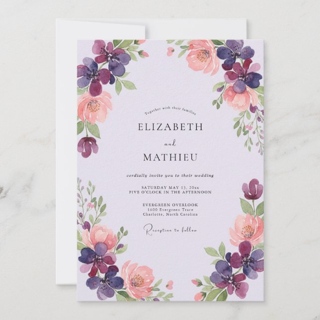 Convite Casamento Ranunculus Eucalipto Ameixa Damasco (Frente)