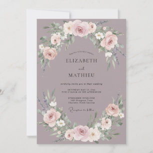 Convite Casamento Ranunculus Eucalipto Bege Pálido Ardósia