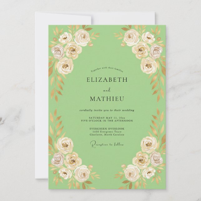 Convite Casamento Ranunculus Eucalipto Creme Menta (Frente)