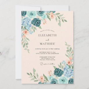 Convite Casamento Ranunculus Eucalipto Damasco Azul