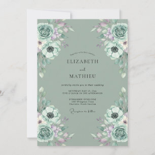 Convite Casamento Ranunculus Eucalipto Lilás Espuma do Mar