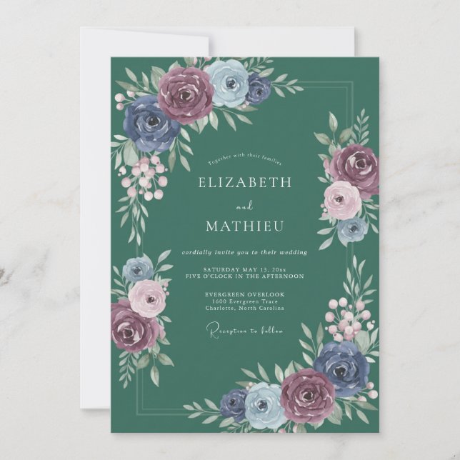 Convite Casamento Ranunculus Eucalipto Petrolina Ameixa (Frente)