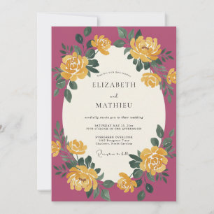 Convite Casamento Ranunculus Eucalipto Plum Gold