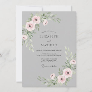 Convite Casamento Ranunculus Eucalipto Rosa Poeira Cinza