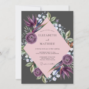 Convite Casamento Ranunculus Eucalipto Silenciado Ameixa C