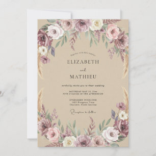 Convite Casamento Ranunculus Eucalipto Silenciado Ameixa T