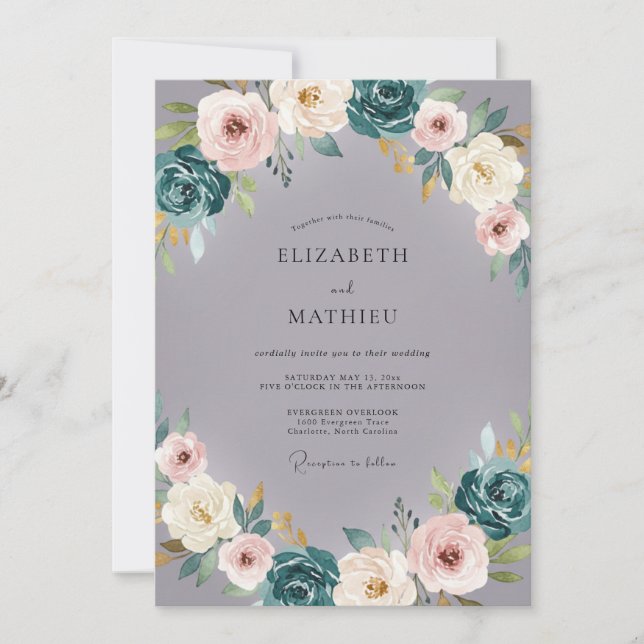 Convite Casamento Ranunculus Eucalipto Silenciado Lavanda  (Frente)