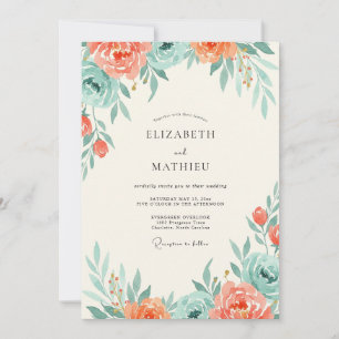 Convite Casamento Ranunculus Eucalipto Teal Salmão