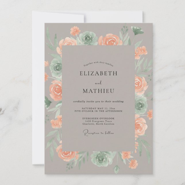 Convite Casamento Ranunculus Eucalipto Tom Taupe e Verde-M (Frente)