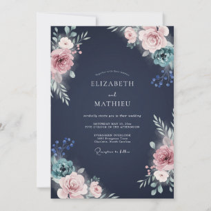 Convite Casamento Ranunculus Eucalipto Tono Índigo