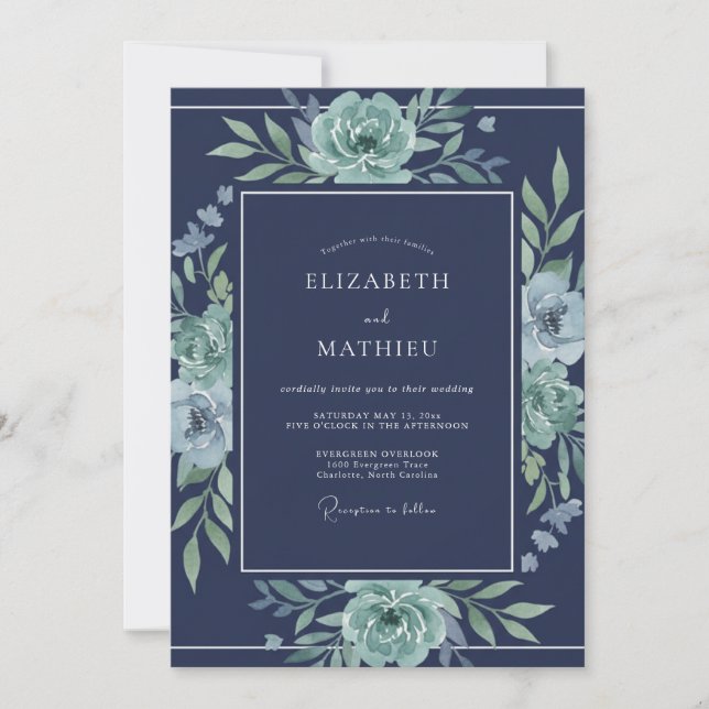 Convite Casamento Rápido de Inverno Azul-Marinho (Frente)