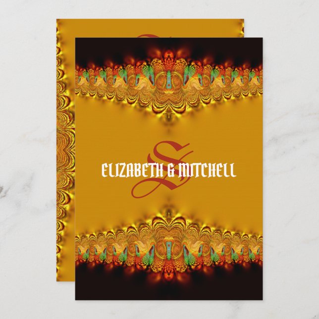 Convite Casamento Rasta Tango Dourado Lace Monograma (Frente/Verso)