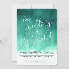 Convite Casamento reagendado da arte verde esmeralda moder