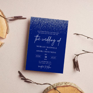 Convite Casamento Real Azul e Silver Glitter
